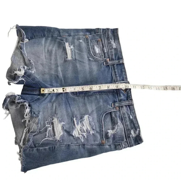 American Eagle Jean Shorts Hi-Rise Shortie Blue Denim Super Stretch Distressed 8 - Picture 9 of 10